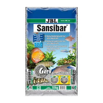 JBL Sansibar Natur-Aquariumsubstrat, 10 kg Sack, mit Bildern von Fischen und Pflanzen, mit Text in Deutsch, Englisch und Französisch.