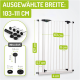 Haustiersicherheitsgitter mit verstellbarer Breite (103-111 cm), Höhe (107 cm) und verschiedenen enthaltenen Komponenten, mit Maßen in Zentimetern.