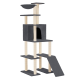Katzenbaum mit mehreren Ebenen, einem gemütlichen Versteck und einer Rampe, mit einem modernen Design in Grau und natürlichen Holzfarben.