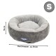 Kleines rundes Haustierbett in Grau mit einem plüschigen Innenraum, 15 cm hoch und etwa 51 cm im Durchmesser.