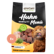 Hundefutterverpackung mit der Aufschrift 'proCani Huhn Komplett-Menü' mit einem braunen Hund, frischem Huhn, Gemüse und 'Kontrollierte Qualität aus Deutschland.'