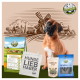 Ein brauner Boxerhund sitzt vor einer Farmkulisse mit einer Windmühle und präsentiert das Hundefutter BELLEFOR sowie andere Haustierprodukte.