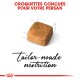 Croquettes conçues pour votre persan, présentant une seule croquette brune avec le texte "nutrition sur mesure" en dessous.