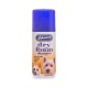 Johnson's dry foam shampoo for cats, featuring a blue cap and a label stating "cleans quickly and easily without water."