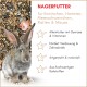 Nahaufnahme der Supravit Nagetierfuttermischung mit Samen, Körnern und Pellets für Kaninchen, Hamster, Meerschweinchen, Ratten und Mäuse.