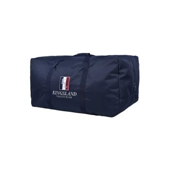 Marineblaue Sporttasche mit "KINGSLAND EQUESTRIAN" in Weiß gestickt, mit einem Logo in Rot, Weiß und Blau.