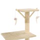 Katzenbaum mit zwei baumelnden Plüschmäusen, beige Farbe, mit einem stabilen Sockel und einer weichen oberen Plattform zum Klettern und Spielen.