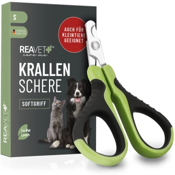 Krallenschere Haustier-Nagelknipser mit weichem Griff, mit einem Boxdesign, das ein Hund- und Katzenbild enthält, beschriftet mit "KRAKEN SCHEERE" und "S."