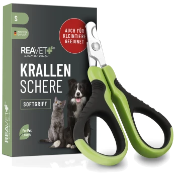 Haustier-Nagelknipser mit weichem Griff, mit einem Boxdesign, das ein Hund- und Katzenbild enthält, beschriftet mit "KRAKEN SCHEERE" und "S."