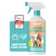 Eine Sprühflasche mit der Aufschrift "GREEN HERO" zum Schutz vor Flöhen und Zecken, mit einer Katze und einem Hund auf dem Etikett, mit einem Volumen von 500 ml.