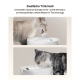 Katze, die aus einem Haustier-Wasserbrunnen mit zwei Modi trinkt: einem Brunnenstrahl und einem Sprühmodus, mit zwei verschiedenen Katzen.