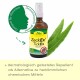 Flasche mit cdVet ZeckEx TickEx Repellent mit grünem Blatt-Hintergrund, mit einem dermatologischen Genehmigungsstempel und Text über die alternative Verwendung.