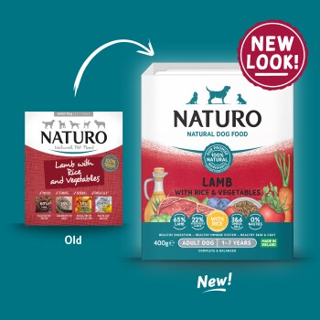 Naturo Natural Dog Food Lamb with Rice & Vegetables, 400g, Adult Dog 1-7 Years, New Look, 100% Natural Ingredients.