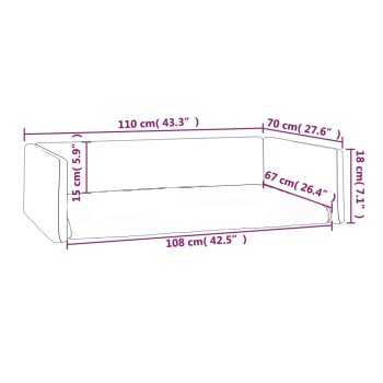 Maße des Haustiersofas: 110 cm (43,3 Zoll) Länge, 70 cm (27,6 Zoll) Breite, 18 cm (7,1 Zoll) Höhe, mit seitlichen Kissen.