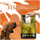 Ein Hund leckt eifrig an einer Tüte von Balloony's präbiotischem Hundefutter mit der Aufschrift 'LAMM Superfood', mit Text, der über 37.000 zufriedene Hundebesitzer hervorhebt.