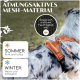Ein Hund in einem orangefarbenen atmungsaktiven Mesh-Geschirr mit dem Text: "Sommer: Kühl und luftig" und "Winter: Weich und behaglich."