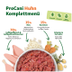 ProCani Huhn Komplettmenü: 70% Geflügelfleisch, 15% Reis, 15% Karotten, mit Kräutern & Extrakten; glutenfrei, zuckerfrei, ohne Zusatzstoffe.