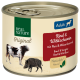 Dosenfutter für Haustiere mit der Bezeichnung "Real Nature Original" für Erwachsene, mit Rindfleisch und Wildschwein, dazu Reis und Weizenkeimöl.