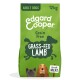 Dog food bag featuring "Edgard Cooper" brand, labeled "Grain Free," with "Grass-Fed Lamb" prominently displayed, suitable for adult dogs, 12kg.