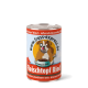 Hundefutterdose mit der Aufschrift „Fleischtopf Rind“, Cartoon-Bulldogge, Napf, Text „www.fress-express.de“ und „Premium Qualität“