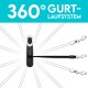360° Gurt-Laufsystem für Haustiere, mit einem zentralen Gerät mit einem zurückziehbaren schwarzen Kabel und mehreren Befestigungspunkten.