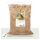 Eine 5-kg-Tüte "Futtertraum" schalenfreies Vogelfutter, mit einem Foto eines Vogels auf dem Etikett, mit einem Hinweis auf sichere Verpackung.