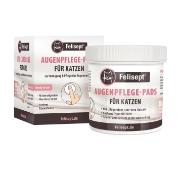 Felisept Augenpflege-Pads für Katzen: Glas und Schachtel, Augentücher mit Aloe-Vera-Extrakt, entfernt Tränenflecken, felisept.de