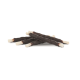 A pile of dog chew sticks with dark brown and white ends, set against a white background.