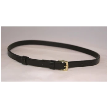 Schwarzes Leder-Haustierhalsband mit einer goldenen Schnalle und verstellbaren Löchern, auf einem hellen Hintergrund präsentiert.