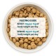 Bowl of pet food with a feeding guide overlay: "ADULT: 10g per 1kg of body weight per day; SENIOR: 8g per 1kg of body weight per day."