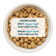 Bowl of pet food with a feeding guide overlay: "ADULT: 10g per 1kg of body weight per day; SENIOR: 8g per 1kg of body weight per day."