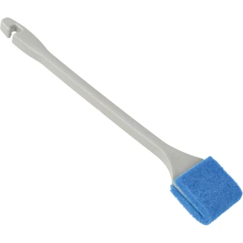 Blauer Haustierpflege-Schwamm mit langem Griff, entworfen zum Reinigen von Haustieren.
