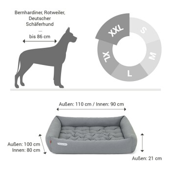 Graues Haustierbett mit einem gepolsterten Design, das eine weiche, gepolsterte Oberfläche für Komfort bietet.
