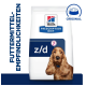 Hill's Prescription Diet z/d Hundefutterbeutel mit einem goldenen Cocker Spaniel, mit dem Text 'FUTTERMITTEL-EMPFINDLICHKEITEN' und 'ORIGINAL.'
