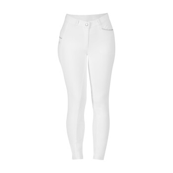 Weiße Reitpants mit taillierter Passform, mit einem vorderen Knopfverschluss und seitlichen Taschen.