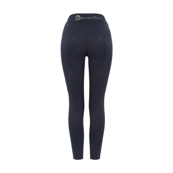 Marineblaue Reitleggings mit hohem Bund, die das "Cavallo"-Logo zeigen, mit einem eleganten Design und subtiler Markenkennzeichnung.