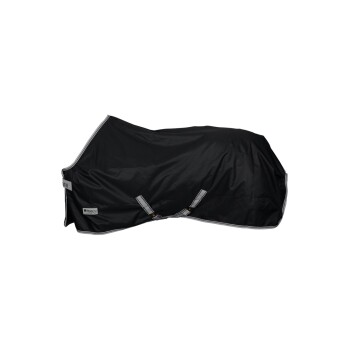 Schwarze Haustierdecke mit verstellbaren Riemen, entworfen für Komfort und Wärme, präsentiert vor einem weißen Hintergrund.