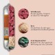 Verpackung von Fleischrollen mit Wildfleisch, Reis und Grünlippmuscheln, mit Text, der ihre Vorteile für Haustiere hervorhebt.