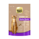 Katzenfutterverpackung mit einer roten Katze, beschriftet mit "SELECT GOLD SENIOR Sensitive Digestion," mit Details zu Zutaten und Vorteilen.