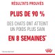 Image promouvant un produit alimentaire pour animaux, indiquant "Plus de 90 % des chats ont atteint un poids plus sain en 8 semaines" avec le logo Royal Canin.