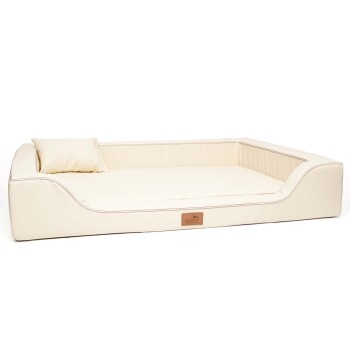 ® Orthopädisches LUXUS-Hundebett MELODY LATEX Anti-Haar Kunstleder creme 1,2 m, 22 cm, 85 cm