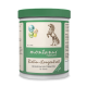 Behälter mit montanus Biotin-Konzentrat für Pferde, mit einer Pferdeillustration und Symbolen für Biotin, Mangan, Kupfer und Zink.