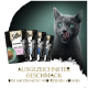 Eine graue Katze leckt sich die Lippen neben Sheba Katzenfutterbeuteln mit Lachs- und Thunfischgeschmack, mit dem Text "Ausgezeichneter Geschmack."