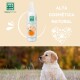 Flasche Men For San natürliche Cologne für Hunde, Pfirsichduft, mit einem Golden Retriever Welpen, der in einem grasbewachsenen Feld sitzt.