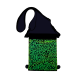 Eine lebhaft grüne Tragetasche für Haustiere mit einem schwarzen Riemen, mit einem einzigartigen gepunkteten Muster.