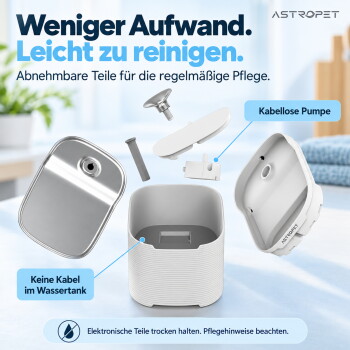 Orange-weiße Katze trinkt Wasser aus einem weißen ASTROPET Haustierbrunnen in einem gemütlichen Wohnzimmer.