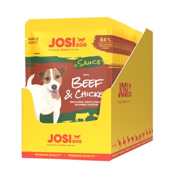 JosiDog Mini Adult Hundefutterpackung mit Rind und Huhn in Sauce, 84 % Fleisch & tierische Nebenerzeugnisse, Premiumqualität.