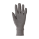 Grau Haustierpflegehandschuh mit strukturiertem Griff, mit fünf Fingern und einem engen Handgelenkbund, vor einem weißen Hintergrund präsentiert.