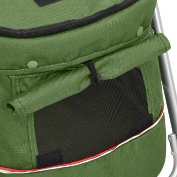 Grüner Haustierträger mit Reißverschluss oben, Mesh-Seitenpaneel und verstellbarem Roll-Up-Flap, entworfen für den Transport kleiner Haustiere.