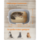 Draufsicht auf eine große graue Katze in einer geräumigen Katzentoilette mit Maßen und Eignung für große Katzen bis 15 kg.